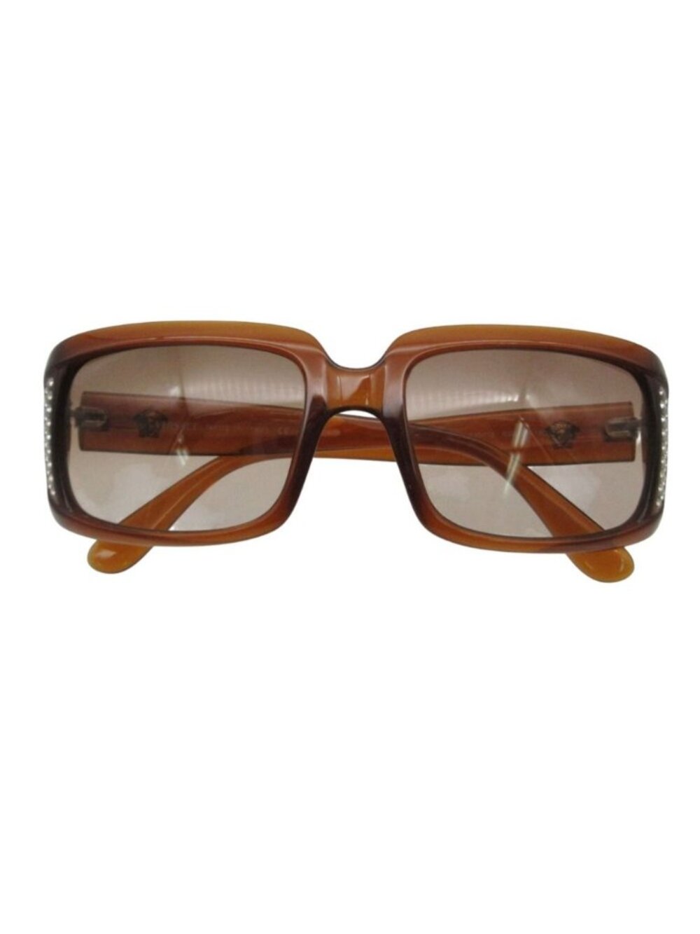 Versace Sunglasses Medusa Logo Rhinestone Eyewear Square Frame Thick Temple